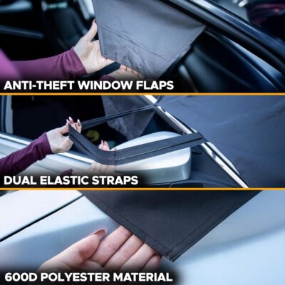 EcoNour Windshield Cover for Ice and Snow - Universal Fit for Car, SUV, Truck, Heavy Duty 600D Oxford Fabric Frost Protector for Ice & Sleet, Includes Anti-Theft Straps, Medium (69"x42") - Image 6