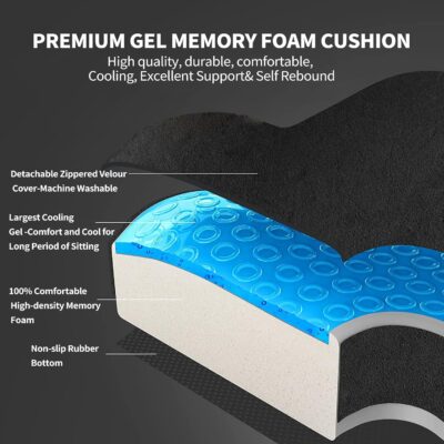 Gel Seat Cushion for Long Sitting - Memory Foam Chair Pillow for Sciatica Pain Relief - Orthopedic Gel & Memory Foam Coccyx Ppad for Tailbone Sick - Office Chair Cushion for Back Pain Grey - Image 4