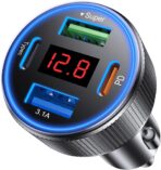 USB C Car Charger, 4 Port 78W USB Car Charger Adapter Fast Charging Multi Port Cigarette Lighter Adapter with Voltmeter Type C Phone Car Accessories for iPhone 17/16/15/14, Samsung Galaxy, iPad
