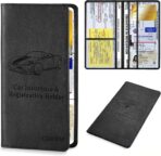 Leather Car Registration and Insurance Card Holder, Car Document Holder for Cards License with Magnetic Shut (Black, large)