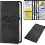 Leather Car Registration and Insurance Card Holder, Car Document Holder for Cards License with Magnetic Shut (Black, large)