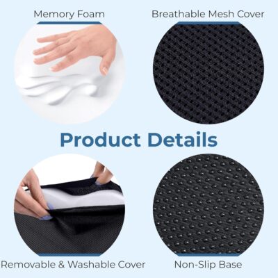 Seat Cushion for Office Chairs - Tailbone, Coccyx Pain Relief - Butt, Pressure & Sciatica Relief - Gaming, Wheelchair, Car & Desk Pillow, Black - Image 6