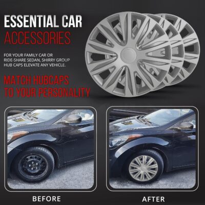 Hubcaps 4-Pack Kit, 15 inch Hub Caps Set of 4 Wheel Covers with Universal Snap-On Retention Rings, 1-Tone ABS Plastic Silver Car Rims for All Models (SG-5083-B-15) - Image 6