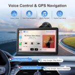 Carplay Screen for Car, 7" Wireless Carplay & Android Auto, Portable HD Touchscreen with Mirror Link, GPS Navigation, Voice Control, Hands-Free Calling, Bluetooth/AUX/FM, Plug & Play Car Play Screen - Image 3