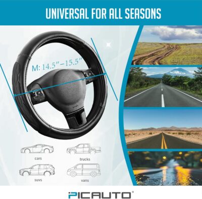 PIC AUTO Steering Wheel Cover, Black Thick Rhombic Foam and Premium Leather, Universal 14.5-15.5 Inch Breathable Anti-Slip Steering Wheels Accessories for Men & Women - Image 6