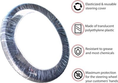 Steering Wheel Protector Clear Plastic Cover Disposable Pack of 100 Universal Automobile Protection - Image 3