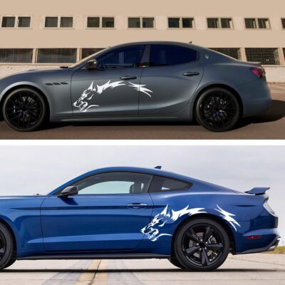 TOMALL 50'' 2Pcs Wolf Car Sticker Decal for Car Body Side Stickers Auto Wolf Graphics Racing Sports Stripes Stickers for SUV Off-Road Vehicles Car Hood Trunk Universal Waterproof Vinyl Sticker (White) - Image 4