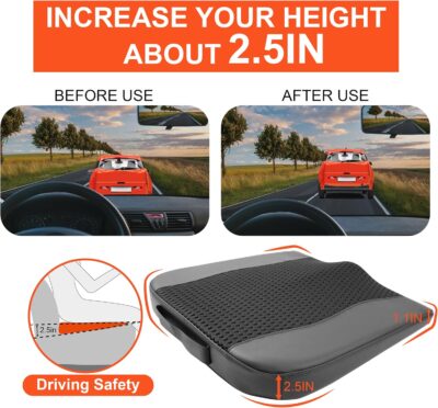 Car Seat Cushion, Comfort Memory Foam Car Cushions for Driving - Sciatica & Lower Back Pain Relief, Driver Seat Pillow for Auto, Office Chair, Wheelchair - 4D Mesh Black - Image 3