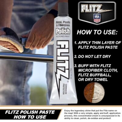Flitz Metal Polish Paste - 1.76oz USA-Made Polish for Solid Chrome, Stainless Steel, & Aluminum - Non-Abrasive for Light Oxidation - Requires Manual Buffing - Not for Plated/Coated Surfaces (1 Pack) - Image 2