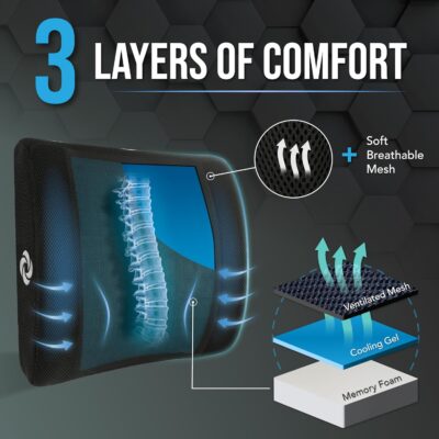 Samsonite Lumbar Support Pillow with Cooling Gel – Memory Foam Back Pillow for Office Chair, Car Seat, or Gaming Chair – Ergonomic Design with Breathable Mesh & Washable Cover - Mesh with Cooling Gel - Image 5