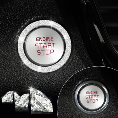 LivTee 2 PCS Crystal Double Rhinestone Car Engine Start Stop Decoration Ring, Bling Car Interior Accessories for Women, Push to Start Button Cover Sticker, Automotive Decals, White - Image 6
