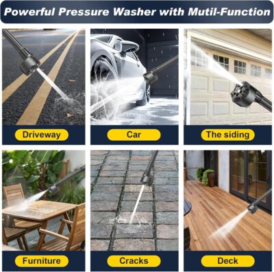 Cordless Pressure Washer,1400W Brushless Motor,1250 PSI Cordless Power Washer with 2pcs 4.0Ah Battery&Charger & 6-in-1 Nozzle,Portable Power Washer Cordless for Home,Cleaning and Garden Irrigation - Image 5