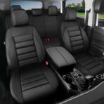 CAR PASS Leather Seat Covers Full Set Universal Water Resistant 3D Foam Back Support, Luxury Comfort Automotive 5 Seat Covers All Season Fit for SUV,Sedan,Van, Airbag Compatible Elegance(Pure Black) - Image 9