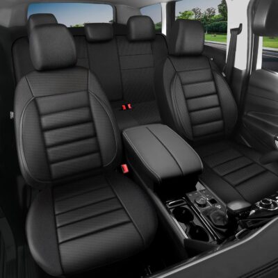 CAR PASS Leather Seat Covers Full Set Universal Water Resistant 3D Foam Back Support, Luxury Comfort Automotive 5 Seat Covers All Season Fit for SUV,Sedan,Van, Airbag Compatible Elegance(Pure Black) - Image 9