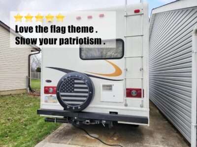 Black Spare Tire Wheel Cover with American US Flag PVC Leather Waterproof Dust-Proof Universal Fit for Jeep, Trailer, RV, SUV, Camper and Van (14 Inch) - Image 4