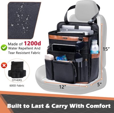 Car Seat Organizer with Laptop Compartment (Fits 15.6"), Front & Backseat Passenger Organizer with Adjustable Strap, Multiple Pockets, Portable Office Bag, Water-Resistant 1200D Polyester - Image 4
