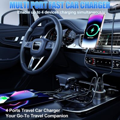 Car Charger USB C, 78W 4 Port Fast Charging Car Phone Charger Adapter, Dual USB-C & USB-A Cigarette Lighter Adapter with Voltmeter Vehicle Accessories for iPhone 17 16, iPad, Samsung, Android - Image 5