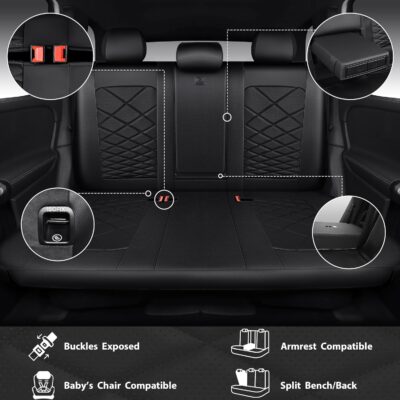 CAR PASS Luxury Nappa Leather Seat Covers Full Set, Water Resistant Faux Leather Seat Covers with Lumbar Support, Comfortable Automotive Seat Covers Universal Fit for SUV Sedan Van Truck, Solid Black - Image 4