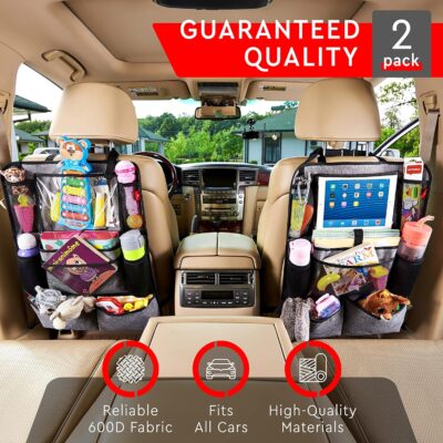 Helteko Backseat Car Organizer, Kick Mats Back Seat Protector with Touch Screen Tablet Holder, Organizer for Kids, Travel Accessories, Mat 9 Storage Pockets 2 Pack - Image 2