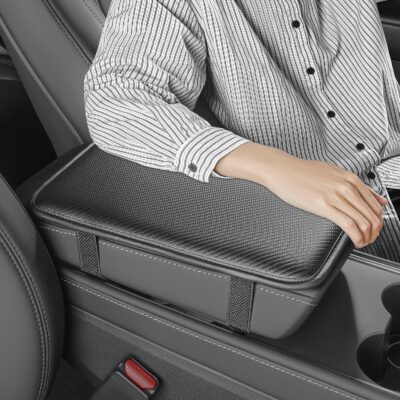 Car Armrest Covers, Vehicle Center Console Cover, Middle Storage Pads, Dog & Cat Paws Protetor, Carbon Fiber PU Leather, Waterproof, Anti-Slip, Auto Interior Accessories, Black, Size M - Image 2