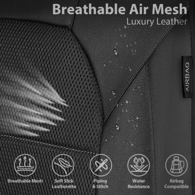 CAR PASS Leather and 3D Air Mesh Universal Fit Car Seat Covers, for Sedans,Trucks,Suvs,Airbag Compatible,Zipper Design and Reserved Opening Holes for Headrest(Full Set, Black and Black) - Image 4