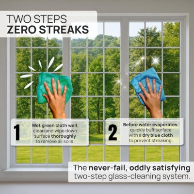 Claro 2 Step Glass Cleaning Cloth 8-Pack – Green Wet & Blue Dry Microfiber Towels Cleaning for Windows, Mirrors & Glass - Streak and Lint Free Cloth for Home, TV, Shower - Machine Washable - Image 4
