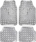 BDK Metallic Chrome Car Floor Mats All-Weather Universal Fit Automotive Floor Mats for Cars SUVs, Floor Mats for Trucks, Car Mats Full Set Front & Rear, Non-Slip Backing - Silver