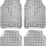 BDK Metallic Chrome Car Floor Mats All-Weather Universal Fit Automotive Floor Mats for Cars SUVs, Floor Mats for Trucks, Car Mats Full Set Front & Rear, Non-Slip Backing - Silver