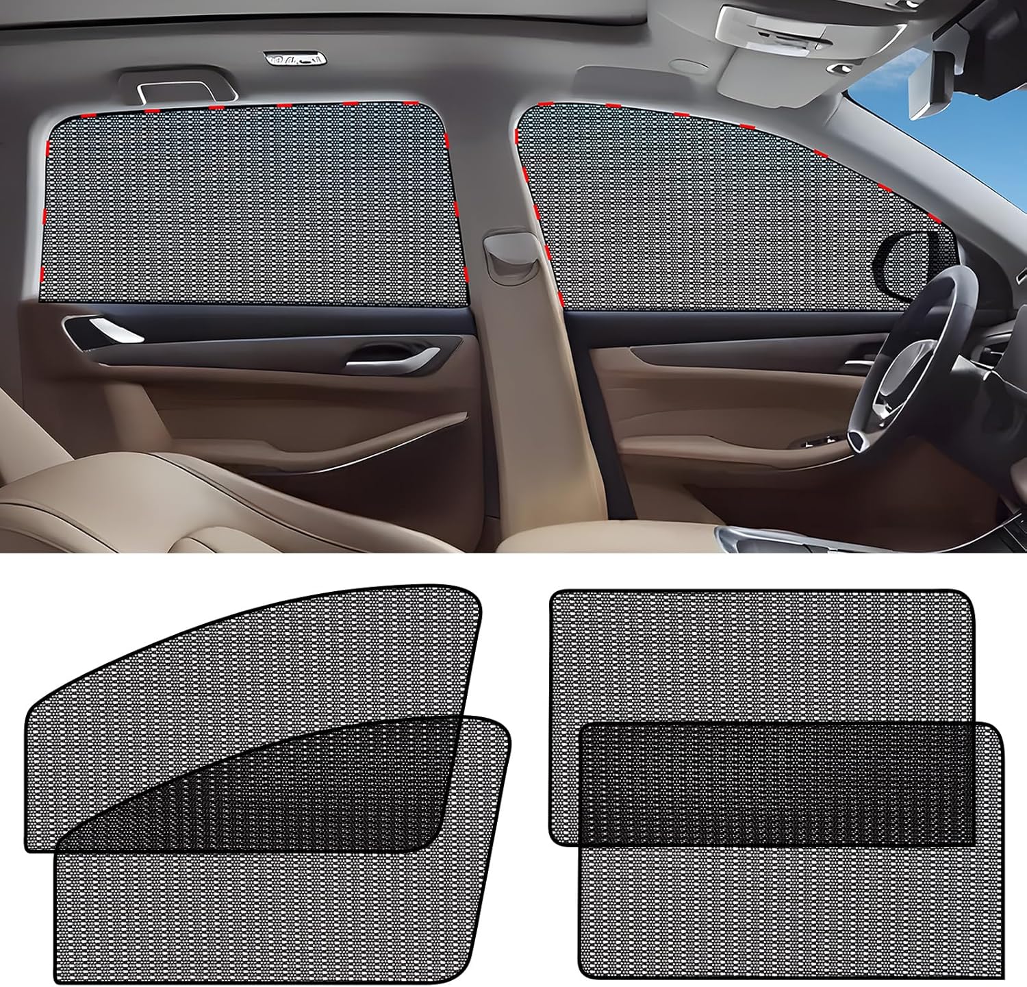 911393TrKL._AC_SL1500_.jpg ZATOOTO Car Window Shades for Side Window Sun Shade for Car Window Magnetic Mesh Car Window Screen for Easy Installation Breathable UV Protection Universal for Most Car Perfect for Camping Travel Nap - Image 1