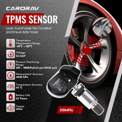 315Mhz Pre-Programmed TPMS Sensor, 4 Pack Tire Pressure Monitoring Sensor fit for Ford F150 Escape Explorer Ranger Transit, Lincoln Aviator Corsair, Replace JX7Z1A189C - 4 Replaceable Valve Stems - Image 7