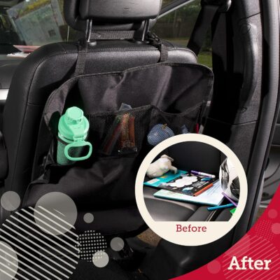 Lusso Gear Seat Back Protector - 2-Pack Kids Kick Mat & Car Seat Organizer - Waterproof Oxford Backseat Cover - 3 Mesh Pockets for Car Organization, Black - Image 8