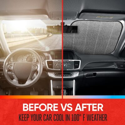 Motor Trend Gray Accordion Folding Car Windshield Sun Shade - Blackout Sun Visor for Car Windshield - Foldable Jumbo Sunshade and Front Window Truck Sun Screen for UV Sun Protection - 66 x 27 - Image 7