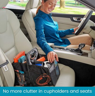 High Road Car Caddy with Cup Holders - Front Seat Organizer for Drivers or Back Seat Organizer for Kids - Portable Car Organizer with Easy One-Handed Carry Handle - Image 3