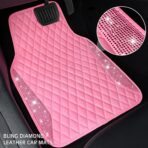 CAR PASS Bling Leather Car Mats Shining Diamond Floor Mats Crystal Rhinestones Sparkly Glitter Carpet Anti-Slip Waterproof Pad Universal Fit for Automotive SUV, Sedan, Van, 5pcs for Girl Women Pink - Image 2