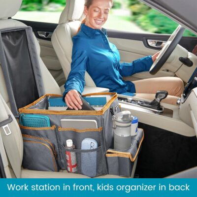 High Road CarHop Car Seat Organizer - Front Seat Organizer for Driver and Back Seat Organizer for Kids with Cup Holders, Study Tray Lid, Side Pockets and Cooler or File Compartment (Gray) - Image 5
