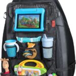 Lusso Gear Backseat Car Organizer- Kick Mat Protects Against Kids Feet - 12 Large Storage Pockets - iPad,Tablet, Water Bottle Holder- Durable, Heavy Duty Road Trip Essential (Black)