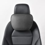 Genuine Leather Car Neck Pillow for headrest,Support Drive Seats Head Cushion,Real Cow Leather,11.8x7.5”,Plant-Based Polyester,Thickness & Height Adjustable,Inner Liner fillable(Black,1p)