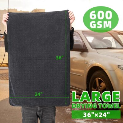 CADONO Large Microfiber Car Drying Towel, Ultra Absorbent Microfiber Cleaning Cloth for Cars, Bath Towels, No Streaks, Scratches, or Water Spots Double-Twist Pile Design(36"x 24") - Image 3
