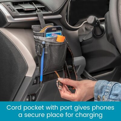 High Road DriverPockets Car Pouch - Air Vent Pocket and Vent Cell Phone Holder for Car - Front Seat Organizer with 3 Pockets, Hanging Hooks and Charging Port - Image 4