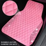 CAR PASS Bling Leather Car Mats Shining Diamond Floor Mats Crystal Rhinestones Sparkly Glitter Carpet Anti-Slip Waterproof Pad Universal Fit for Automotive SUV, Sedan, Van, 5pcs for Girl Women Pink - Image 3