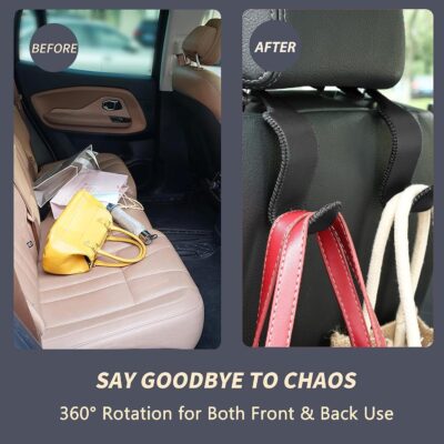 Amooca Car Seat Headrest Hook Universal Vehicle Storage Hanger Leather with Metal Car Seat Back Organizer for Handbag Purse Coat Black 2 Pack - Image 7