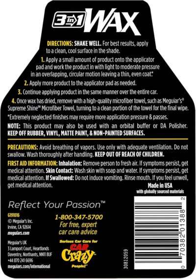 Meguiar's 3-in-1 Wax, Advanced Cleaner Wax that Blends Defect and Scratch Removal with Car Polishing, Keep Your Car Care Simple With an All in One Product, 16 Oz - Image 9