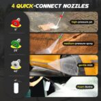 Portable Compact Pressure Cleaner, Power Cleaner with 33FT Flexible Extension Hose, 3 Nozzles, Foam Cannon for Cars, Patios, Driveways - Image 5