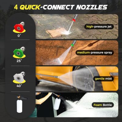 Portable Compact Pressure Cleaner, Power Cleaner with 33FT Flexible Extension Hose, 3 Nozzles, Foam Cannon for Cars, Patios, Driveways - Image 5