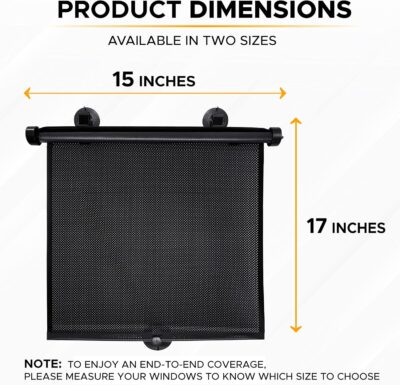 EcoNour Car Side Window Sun Shade (2 Pack) | Retractable Roller Sunshade for Kids | Baby Car Window Shades for UV and Sun Glare Protection | Baby Travel Accessories (15"x17") - Image 2