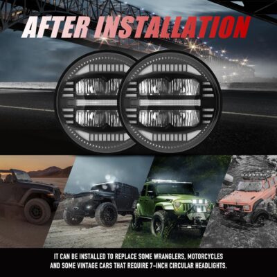 New 1000% Bright Anti-glare 7 Inch Led Headlights Round Compatible with Jeep Wrangler JK JKU TJ LJ Chevy Ford GMC Dodge Mazda Nissan Mack VW etc DOT Approved H6024 Hi/Low Sealed Beam - Plug and Play - Image 8