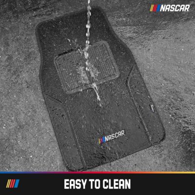 NASCAR Car Floor Mats, Carpet & Black Leather Design Car Mats, Universal-Fit All-Weather Car Floor Mats with Built-in Heel Pad & Anti-Slip Backing, Durable Odorless Automotive Interior Accessories - Image 8