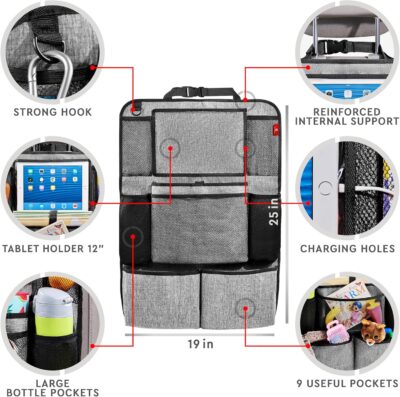 Helteko Backseat Car Organizer, Kick Mats Back Seat Protector with Touch Screen Tablet Holder, Organizer for Kids, Travel Accessories, Mat 9 Storage Pockets 2 Pack - Image 6