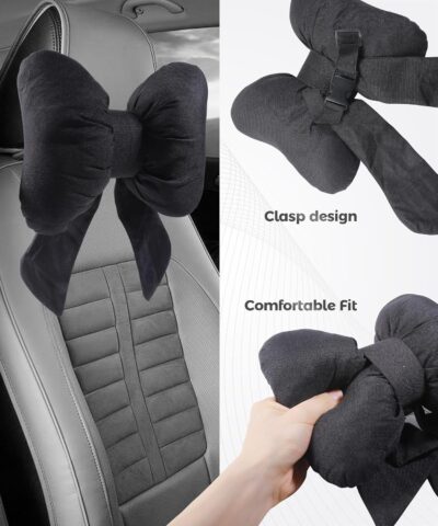 Cute Bow Car Headrest Pillow,Car Accessories Universal Automotive Neck Pillow for Driving,Comfortable and Breathable,Cute Neck Pillows,Suitable for Most Cars,Trucks,SUVs,RVs,Etc (Black) - Image 4