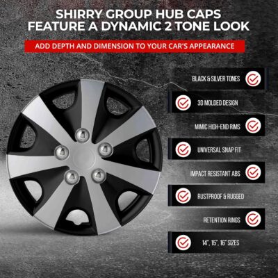 Hubcaps 4-Pack Kit, 14 inch Hub Caps Set of 4 Wheel Covers with Universal Snap-On Retention Rings, 2-Tone ABS Plastic Black and Silver Car Rims for All Models (SG-5051-DP-14) - Image 3